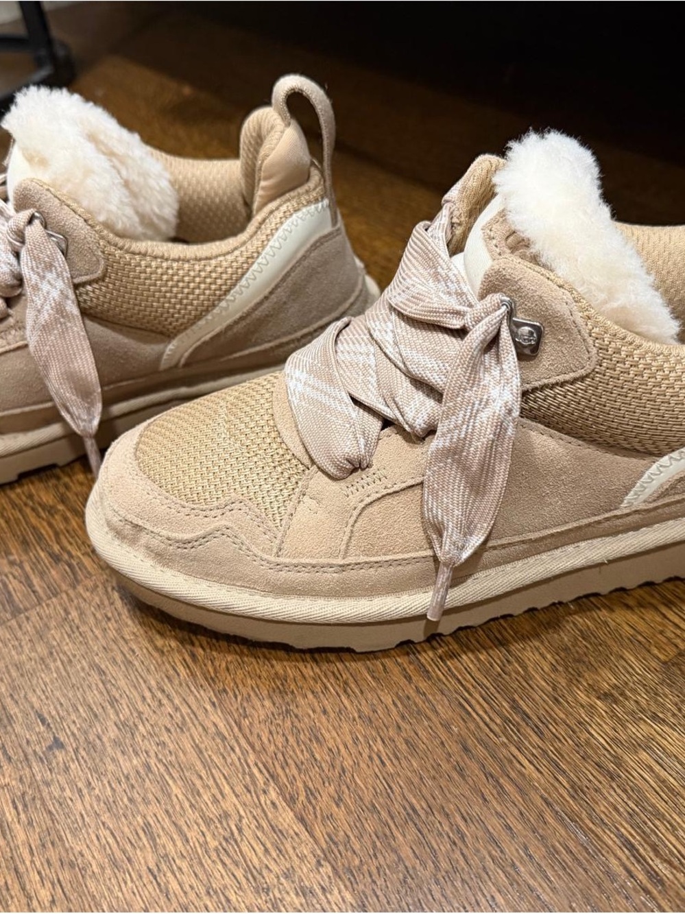 UGG Beige/Tan Lace-Up Shearling-Lined Ankle Sneakers
